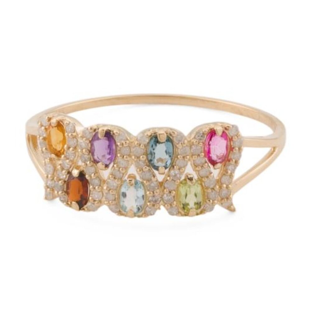 GEMOLIO 14kt Gold Multi Gemstone And Diamond Ring